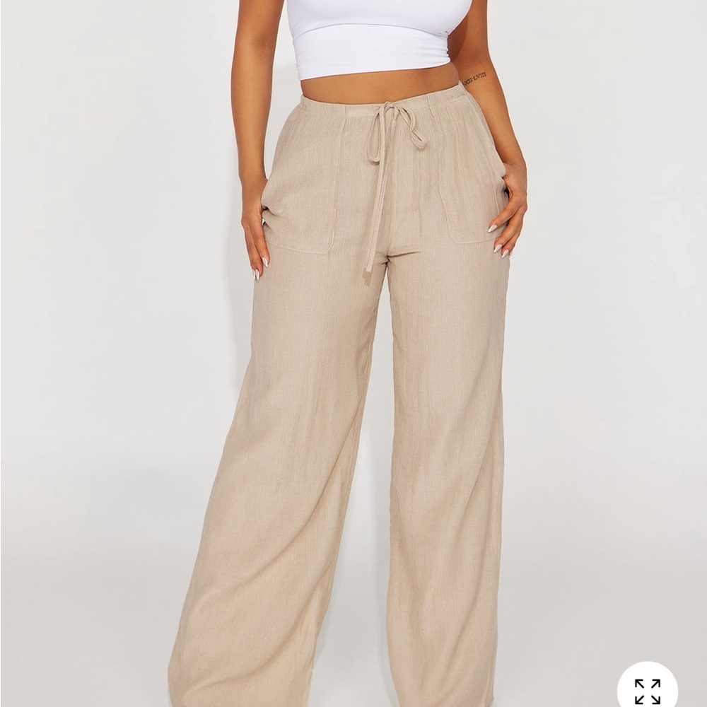 Fashion Nova Beige Wide-Leg Drawstring Pants